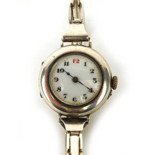 2504 - Ladies silver wristwatch with silver bracelet, 2.7cm diameter excluding he crown, approximate weight... 