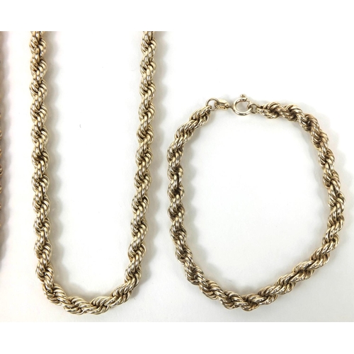 2511 - Two silver rope twist necklaces and a bracelet, the largest 48cm long, approximate weight 41.0g