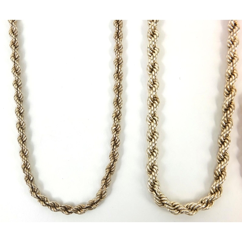 2511 - Two silver rope twist necklaces and a bracelet, the largest 48cm long, approximate weight 41.0g