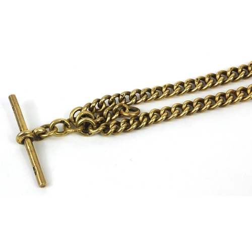 2509 - Silver gilt watch chain with T-bar, 40cm long, approximate weight 5.2g