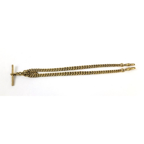 2509 - Silver gilt watch chain with T-bar, 40cm long, approximate weight 5.2g