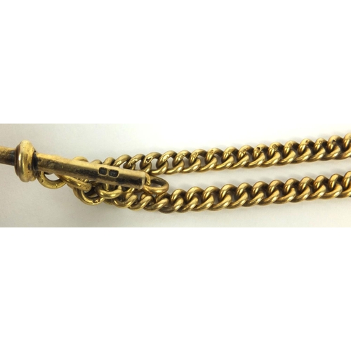 2509 - Silver gilt watch chain with T-bar, 40cm long, approximate weight 5.2g