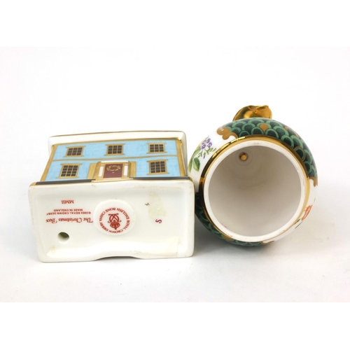 2051 - Royal Worcester pear candle snuffer together with a Royal Crown Derby, The Christmas Box paperweight... 