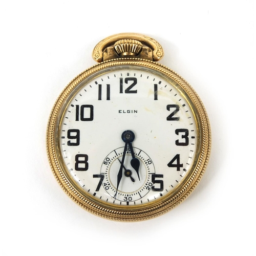 2512 - Gentleman's gold plated Elgin pocket watch, 5cm in diameter