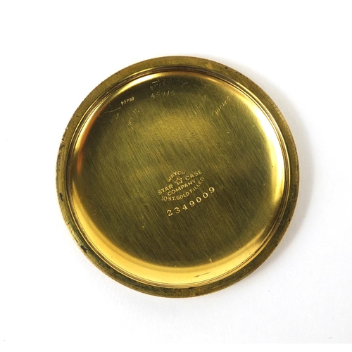 2512 - Gentleman's gold plated Elgin pocket watch, 5cm in diameter