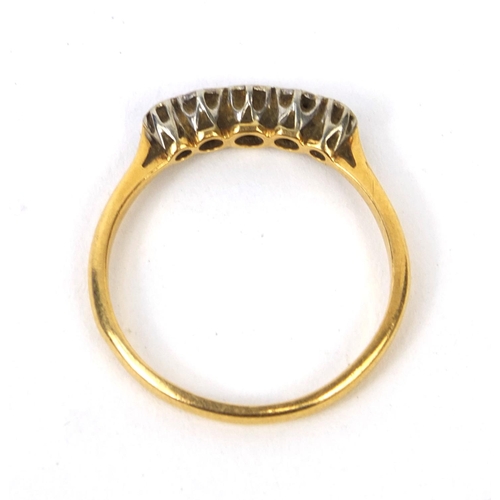 2492 - 18ct gold diamond five stone ring, size P, approximate weight 2.2g