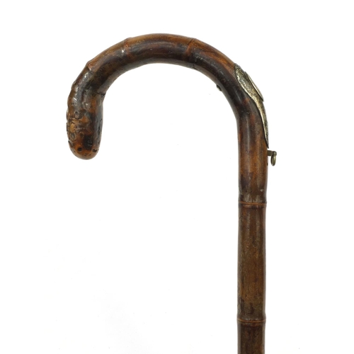 31 - Brigg of London bamboo walking stick with silver mounted concealed pencil, engraved AK 1894, London ... 