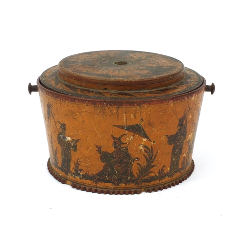 20 - Regency penwork wooden lidded box and cover decorated in the chinoiserié manner with figures, 16cm i... 