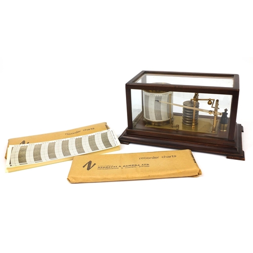 150 - Baird & Tatlock of London brass barograph housed in a glazed mahogany case, together with Negretti a... 