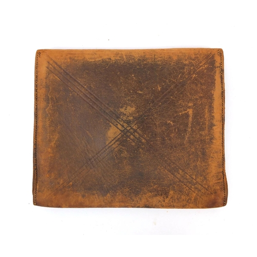 157 - 19th century leather pouch used for collecting money, the clasp engraved 'Leeds and Meanwood Turnpik... 