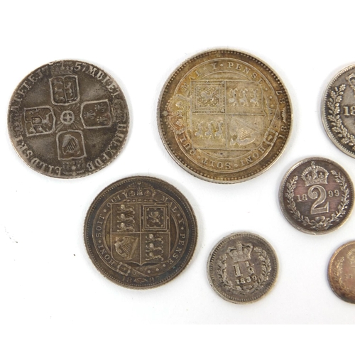 261 - Group of George II British silver coinage including Maundy coins and six pence's, the largest 2.4cm ... 