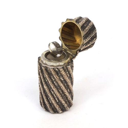 58 - Victorian silver scent bottle with glass liner and stopper, impressed lozenge mark to the inside of ... 