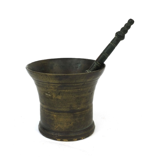 131 - Antique bronze pestle and mortar, 10.5cm high