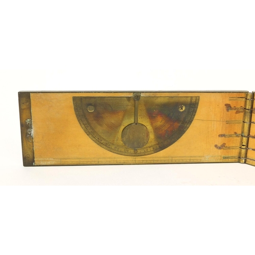 142 - Troughton & Sims of London brass and boxwood folding ruler with inset clinometer and brown leather p... 