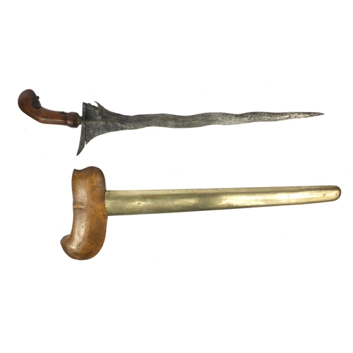 335 - Middle Eastern Kris dagger, with finely carved handle, 50cm long