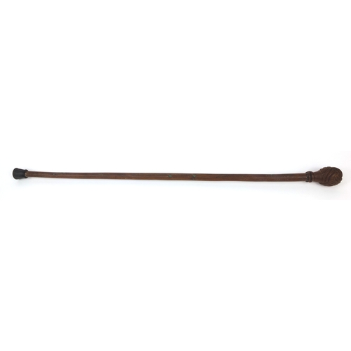 36 - Victorian wooden walking stick with carved pommel in the form of a knot, 83cm long
