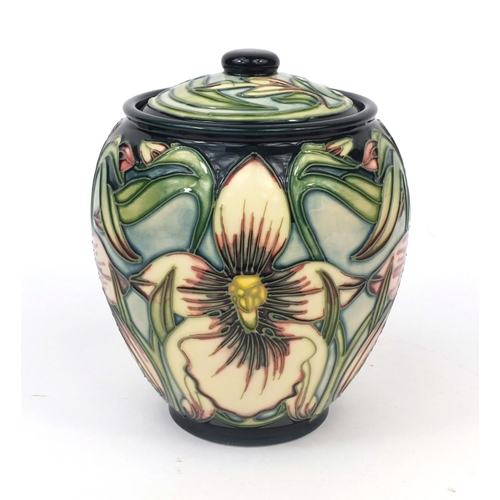 2064 - Boxed limited edition Moorcroft pottery Aphrodite patterned sweet jar and cover, designed by Shirley... 