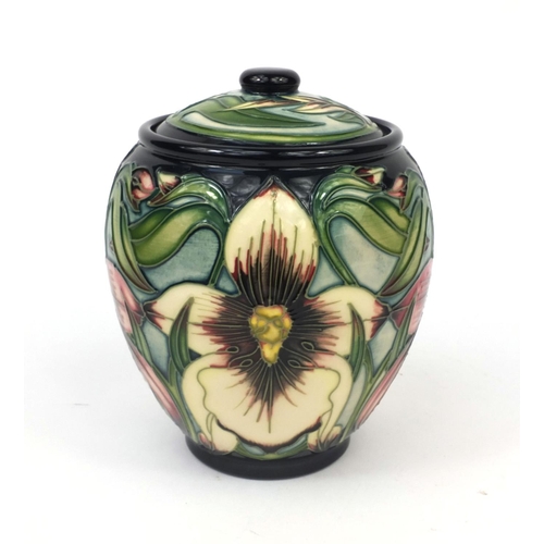 2063 - Boxed limited edition Moorcroft pottery Aphrodite patterned sweet jar and cover, designed by Shirley... 