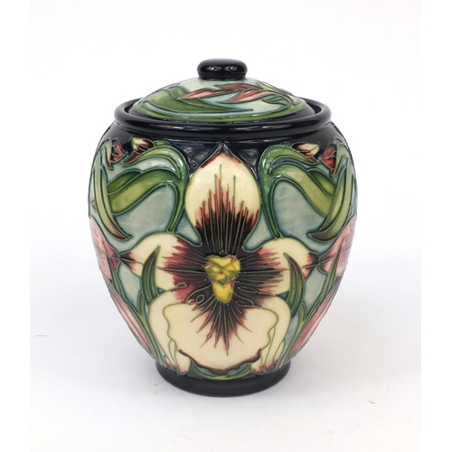 2063 - Boxed limited edition Moorcroft pottery Aphrodite patterned sweet jar and cover, designed by Shirley... 