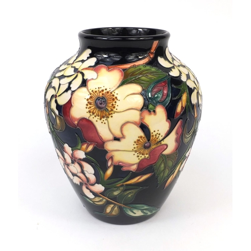 2058 - Boxed limited edition Moorcroft Lacame patterned vase, designed by RJ Bishop, factory marks, No.48/6... 