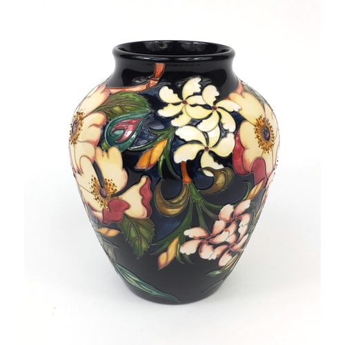 2058 - Boxed limited edition Moorcroft Lacame patterned vase, designed by RJ Bishop, factory marks, No.48/6... 