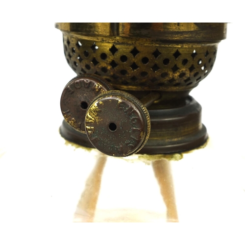 2096 - Victorian oil lamp with reeded brass column and etched lass shade, 66cm high