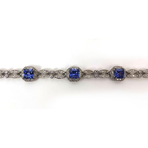 2495 - Silver blue cubic zirconia bracelet, approximate weight 17.0g