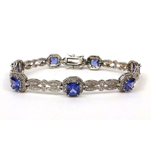 2495 - Silver blue cubic zirconia bracelet, approximate weight 17.0g