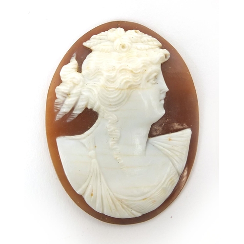 2499 - Three assorted cameos - two of maidens and one of a classical figure, the largest 6cm x 4cm