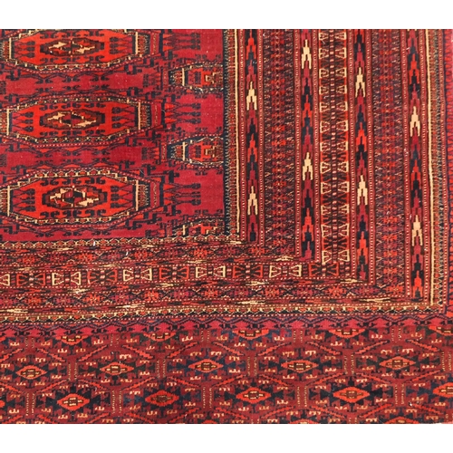 2027 - Rectangular Middle eastern Turkoman rug, the central field and boarders decorated all over with styl... 