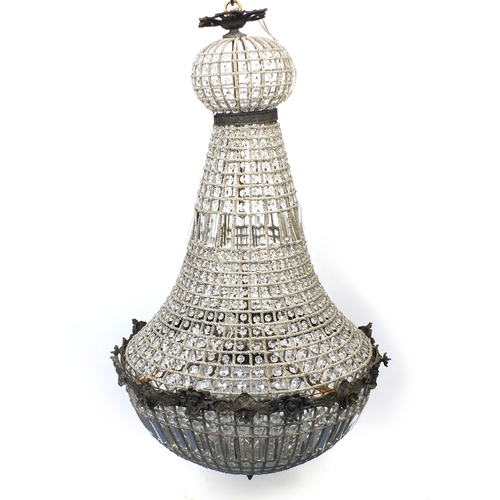 2037A - Large ornate brass and glass chandelier, 110cm high