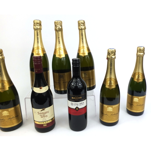 2104 - Collection of alcohol including Charles Pelletier Grand Reserve Cuvée Champagne, a bottle of Hardy's... 