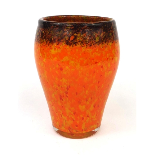 2072 - Monart mottled orange glass vase, 21.5cm high