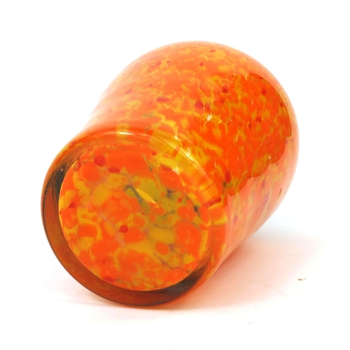 2072 - Monart mottled orange glass vase, 21.5cm high