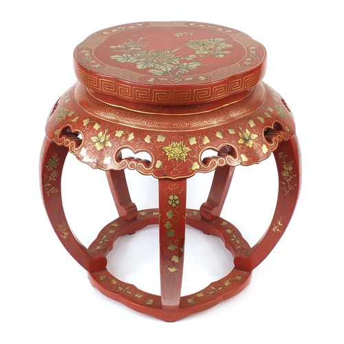 2036 - Chinese red lacquered and gilt jardinière stand, 45cm high