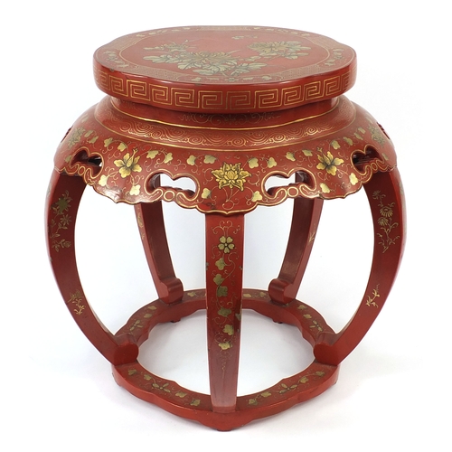 2036 - Chinese red lacquered and gilt jardinière stand, 45cm high