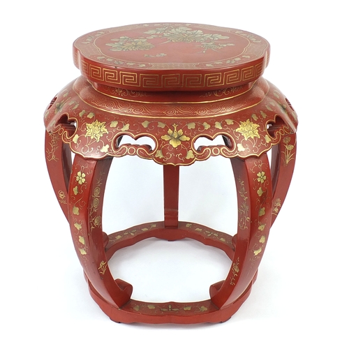 2036 - Chinese red lacquered and gilt jardinière stand, 45cm high