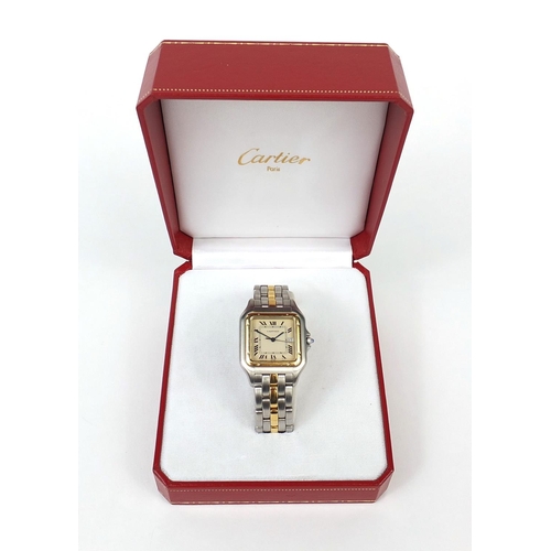 838 - Boxed gentleman's Cartier Panthere two tone wristwatch with sapphire crown, Santos No.18795703407 to... 