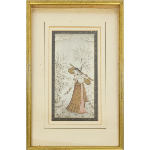 336 - Indian Mughal style watercolour onto ivory, semi nude female feeding deer's, mounted and gilt framed... 