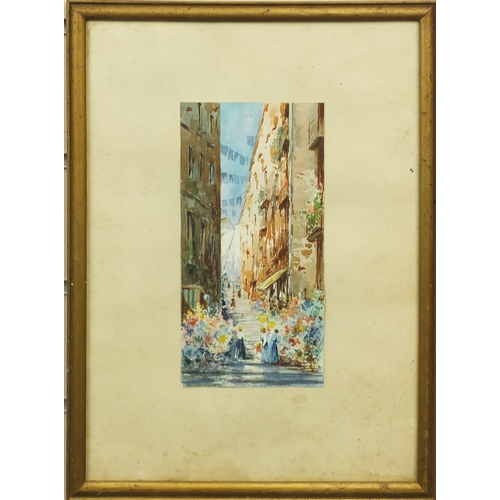 1037 - Two Italian School watercolours, one depicting the coast of Vesuvius, the other a street scene, each... 