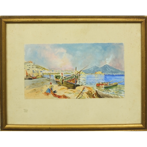 1037 - Two Italian School watercolours, one depicting the coast of Vesuvius, the other a street scene, each... 