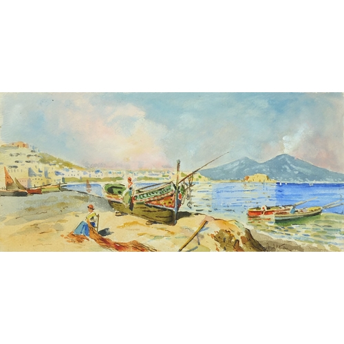 1037 - Two Italian School watercolours, one depicting the coast of Vesuvius, the other a street scene, each... 