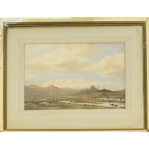 1040 - J Woodhouse Stubbs - Watercolour, moorlands before mountains, mounted and framed, 36cm x 26cm exclud... 