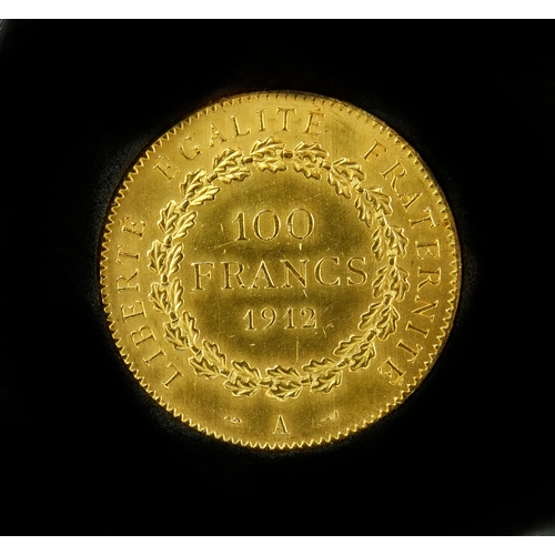249c - Boxed French 100 Frances gold coin, of Guardian Angel design with CAO, approximate weight 32.26g