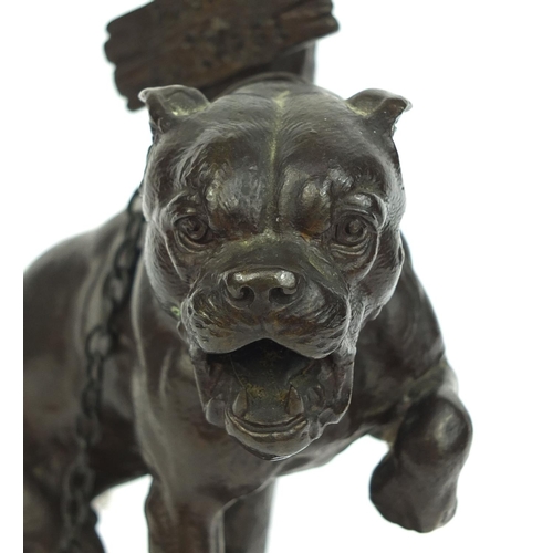 1 - Charles Valton bronze study of an angry Bull Mastiff chained to a post 'Go to Sea', signed, 27cm hig... 