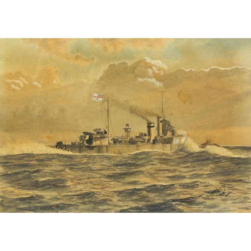 997 - Philip A Vicary - Watercolour, H.M.S Waterhen, inscribed verso, mounted and framed, 26cm x 18cm excl... 