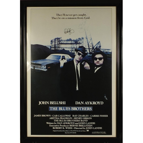 153 - The Blues Brothers film poster, signed in ink by John Belushi and Dan Aykroyd, framed 99cm x 69cm ex... 