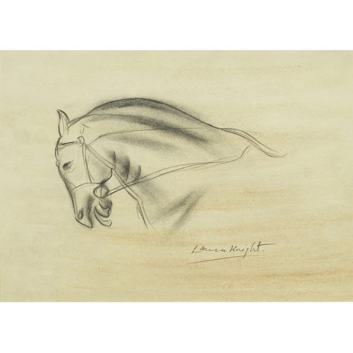 1003 - Pencil sketch onto paper, horse head, bearing a signature Laura Knight, mounted and framed, 28cm x 2... 