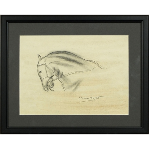 1003 - Pencil sketch onto paper, horse head, bearing a signature Laura Knight, mounted and framed, 28cm x 2... 
