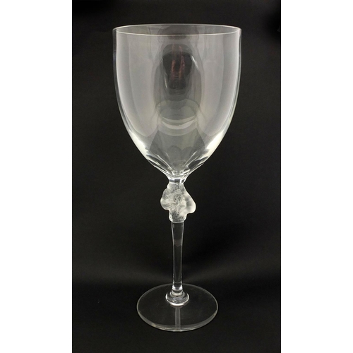 588 - Lalique Roxanne pattern goblet shaped vase, with frosted stem etched, 'Lalique France' to the base, ... 